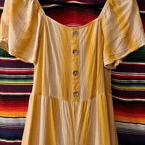 Yellow Striped One-Piece Scoop-neck Flowy Jumpsuit